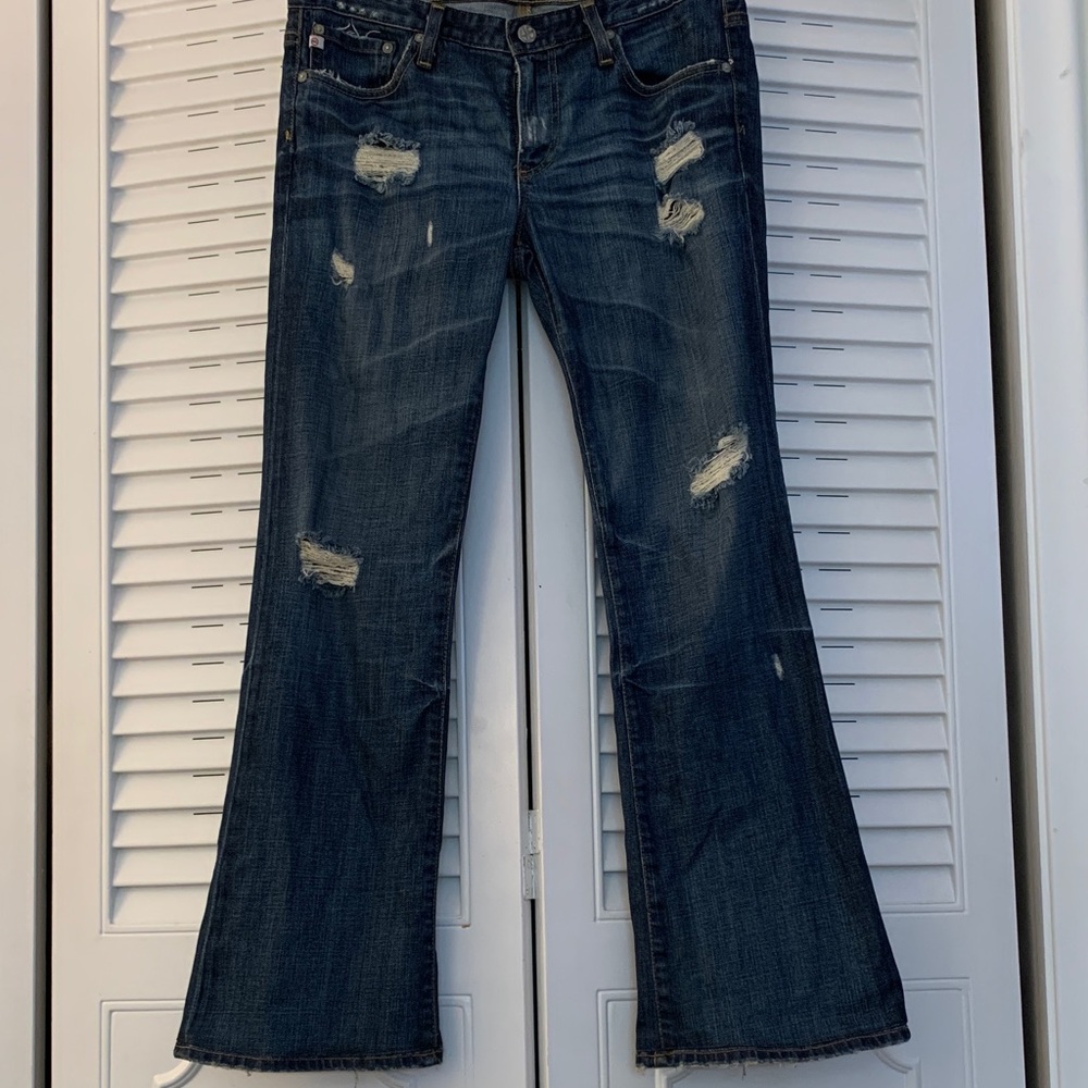 AG Adriano Goldschmied Distressed Boot Cut Jeans - Dark Blue